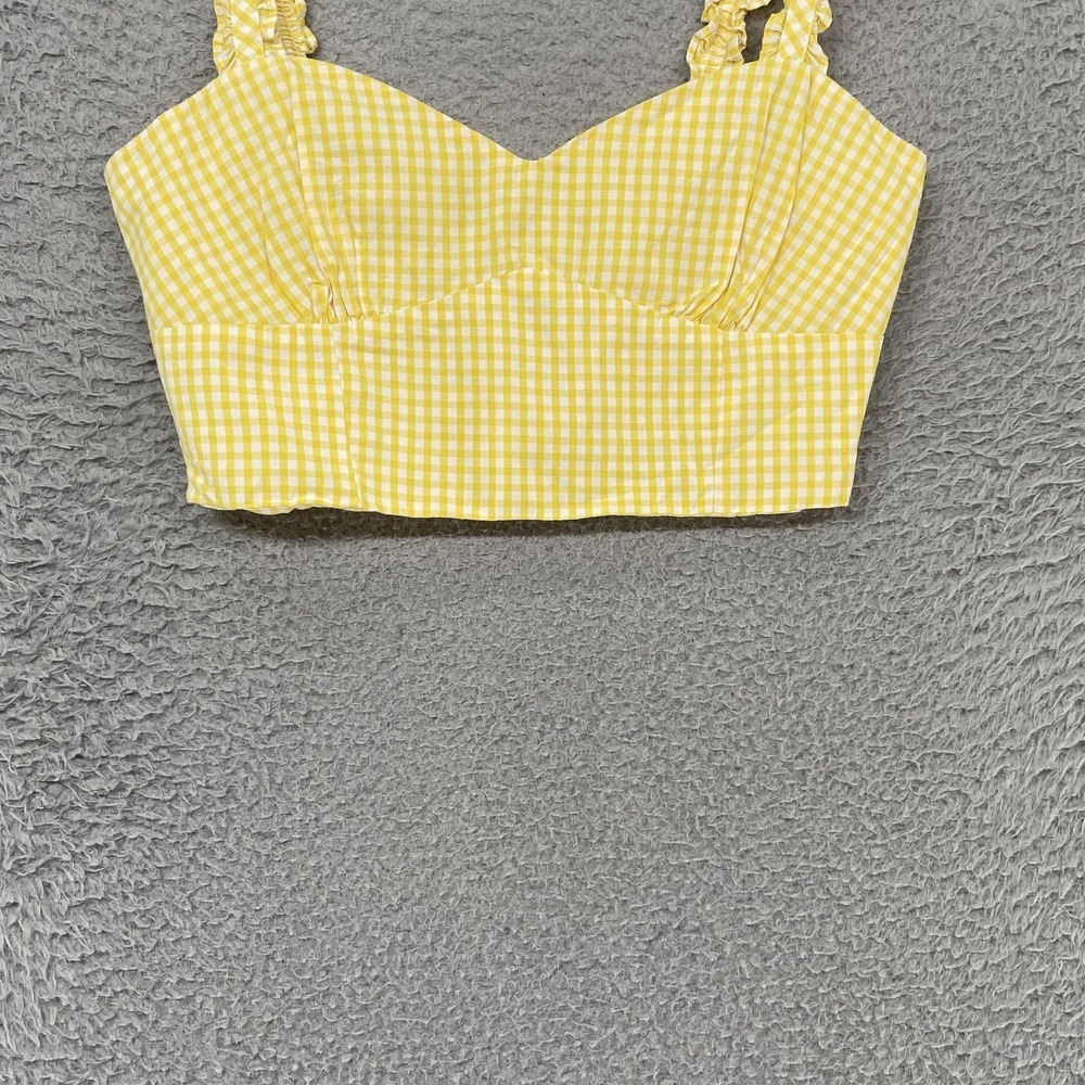 Zara Gingham Crop Tank Top Womens Small Babydoll Ruffle Strap Sweetheart Summer - Picture 3 of 13